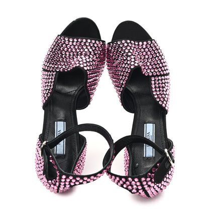 Prada Satin Crystal Ankle Wrap 105mm Sandals 38 Rosa 2 of 9