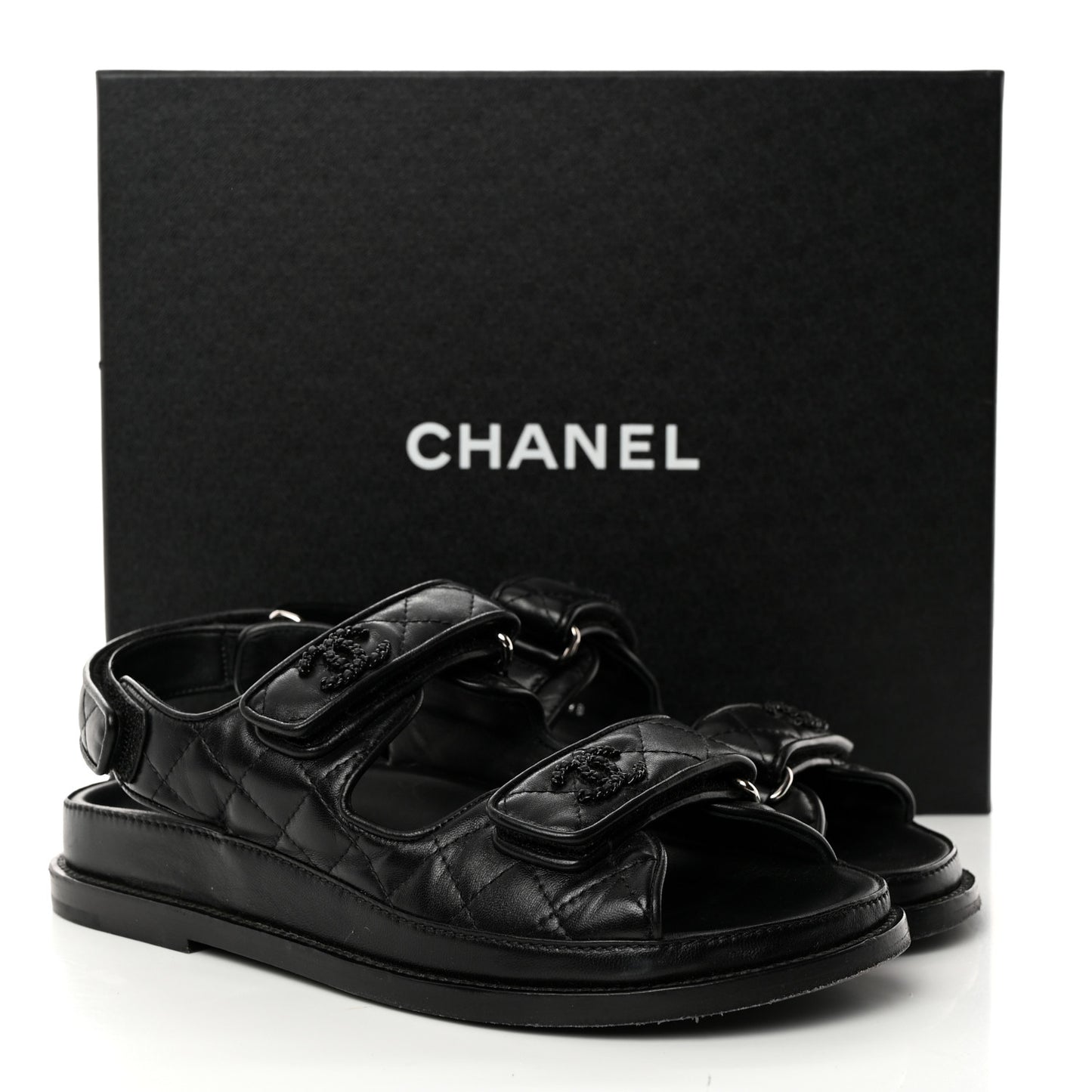 Lambskin Quilted Velcro Dad Sandals 37 So Black
