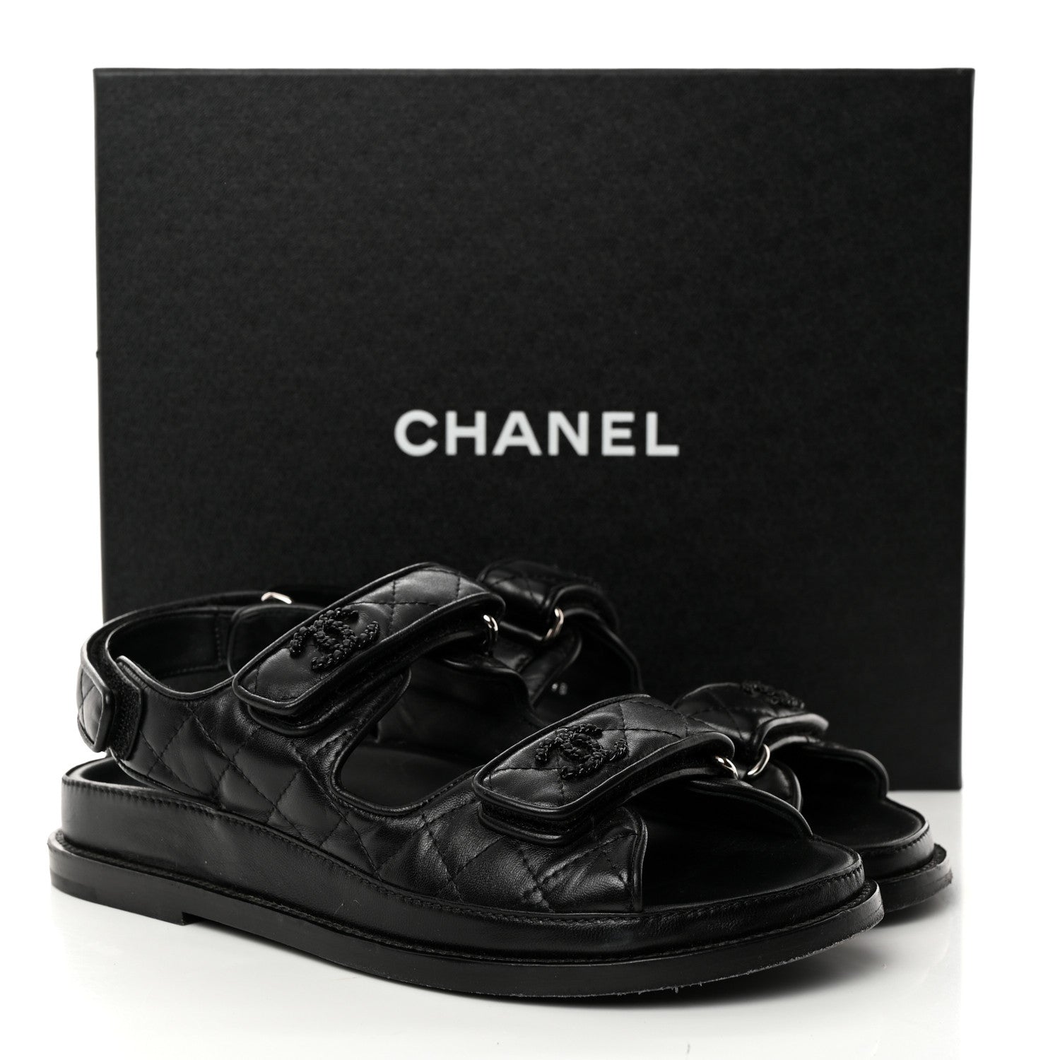 Chanel Lambskin Quilted Velcro Dad Sandals 37 So Black 9 of 9