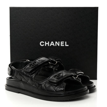 Chanel Lambskin Quilted Velcro Dad Sandals 37 So Black 9 of 9