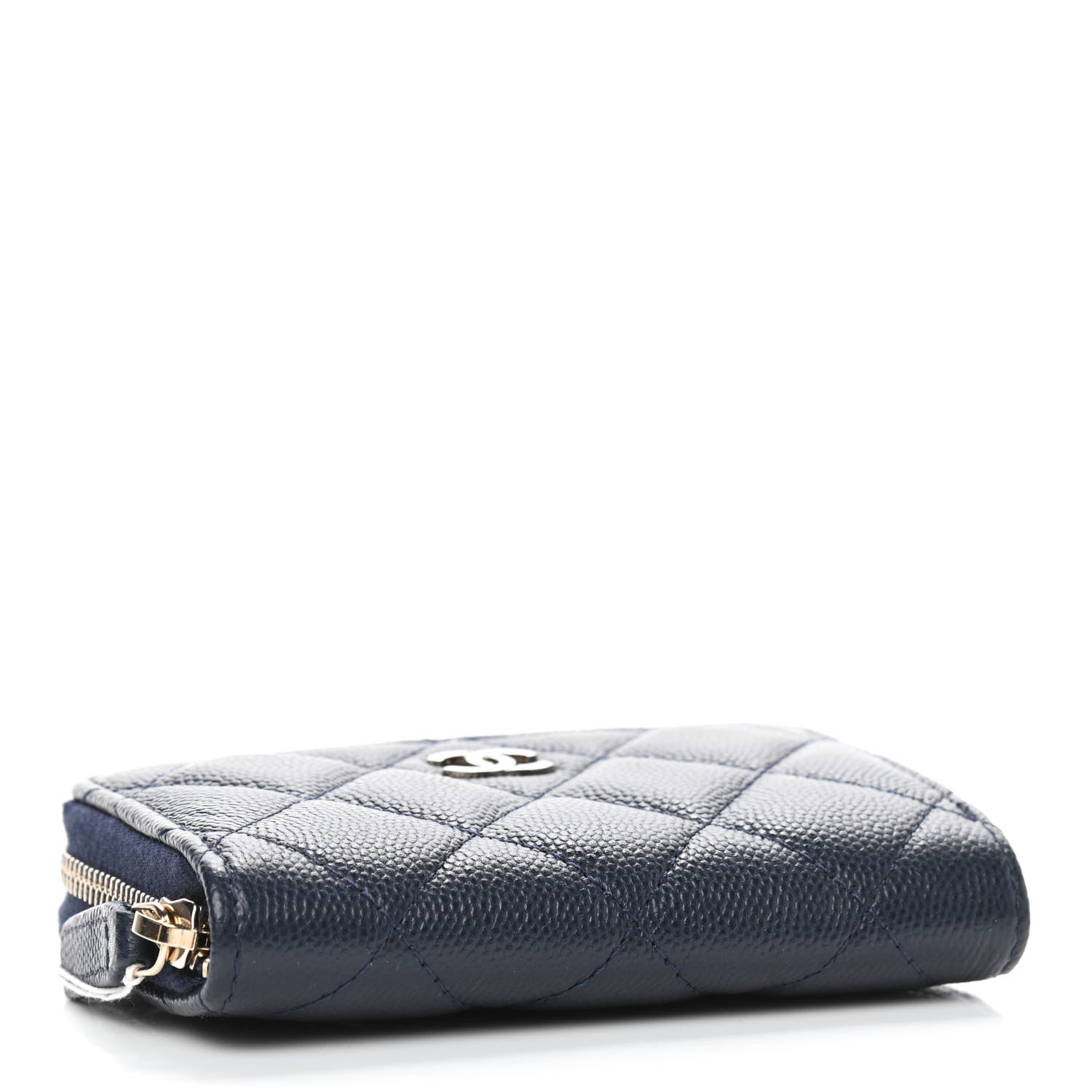 Chanel Caviar Quilted Zip Coin Purse Wallet Dark Blue 4 of 7