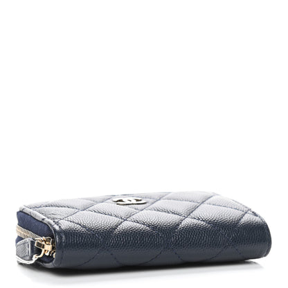 Chanel Caviar Quilted Zip Coin Purse Wallet Dark Blue 4 of 7