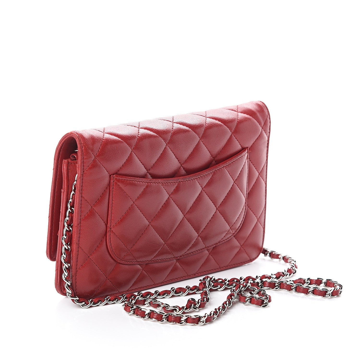 Chanel Lambskin Quilted Wallet On Chain WOC Red 2 of 9