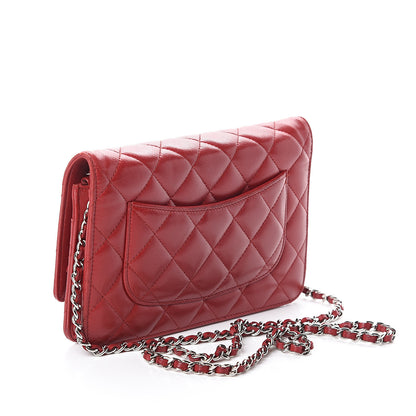 Chanel Lambskin Quilted Wallet On Chain WOC Red 2 of 9