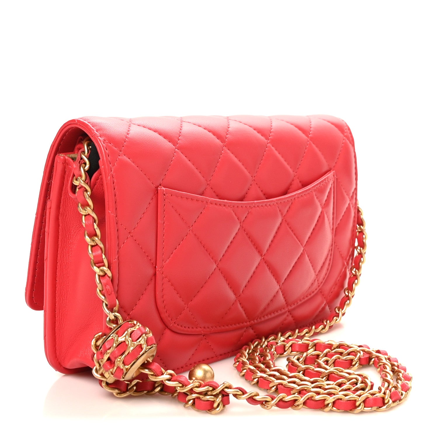 Chanel Lambskin Quilted CC Pearl Crush Wallet On Chain WOC  Red 3 of 12