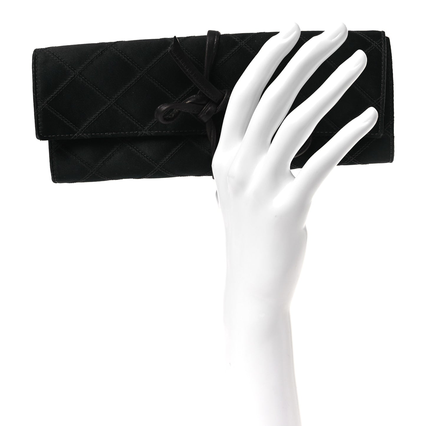 Satin Quilted Jewelry Roll Case Black