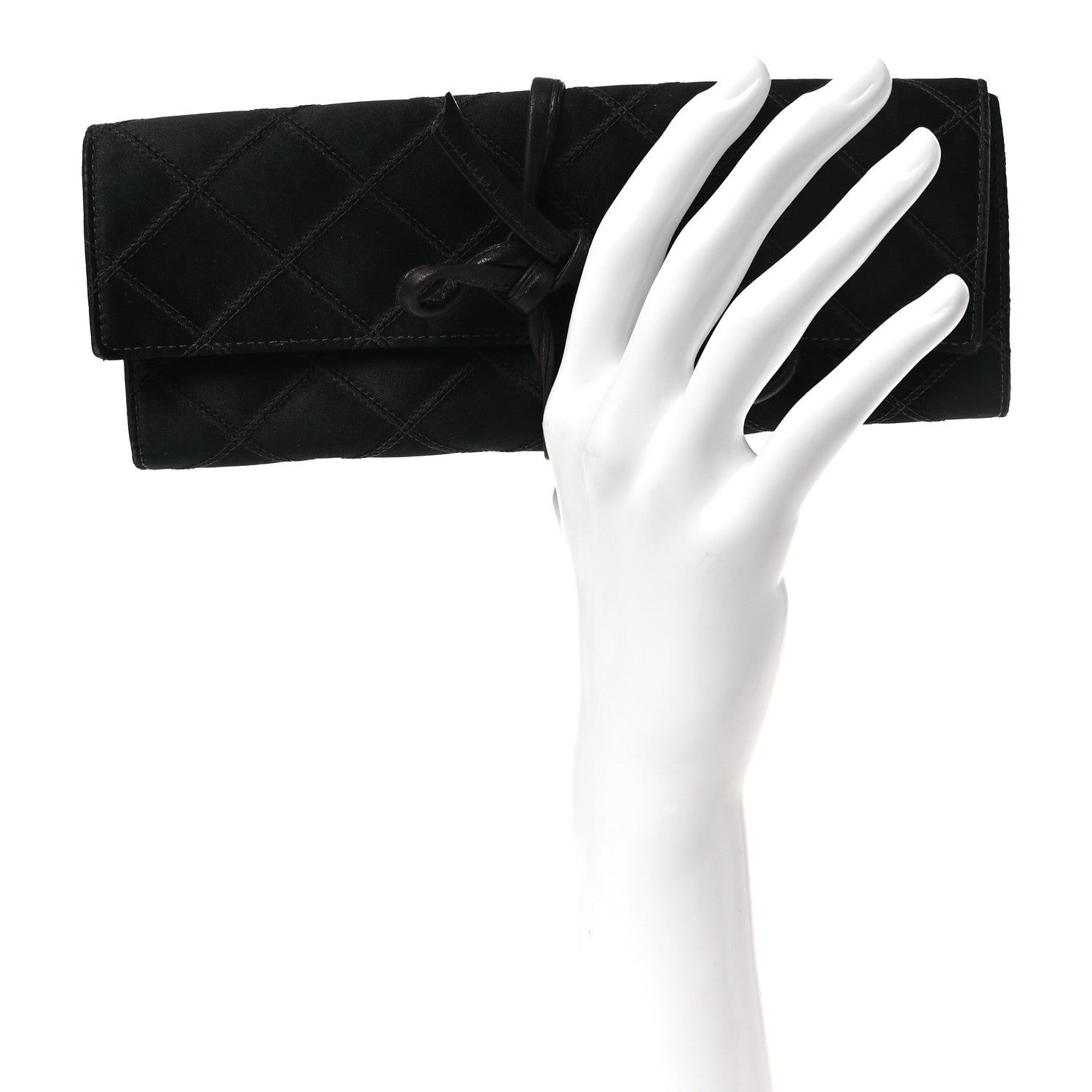 Chanel Satin Quilted Jewelry Roll Case Black 2 of 10
