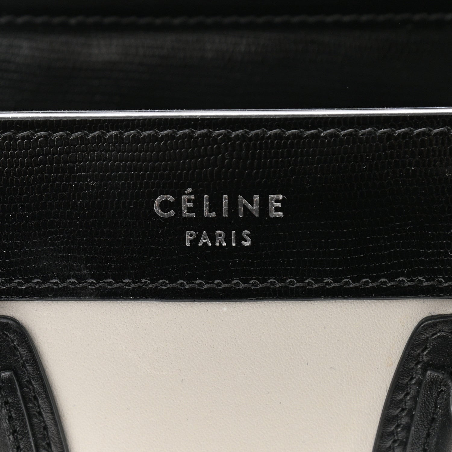 Celine Smooth Calfskin Lizard Embossed Nano Luggage White Black 6 of 12