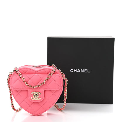 Chanel Lambskin Quilted CC In Love Heart Clutch With Chain Pink 11 of 11