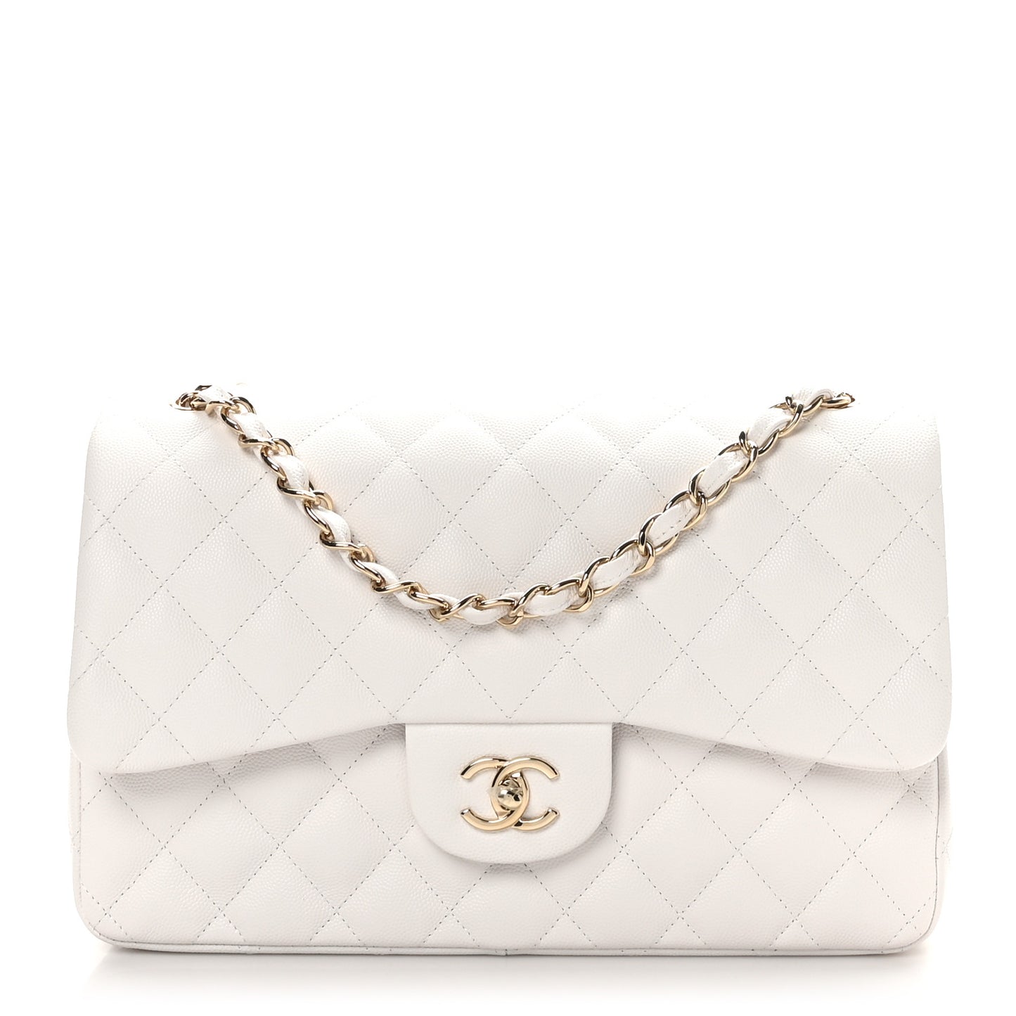 Caviar Quilted Jumbo Double Flap White