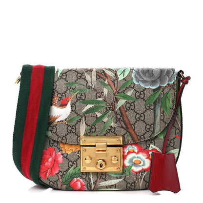 Gucci GG Supreme Monogram Tian Web Medium Padlock Messenger Shoulder Bag Beige Multicolor New Acero 1 of 12