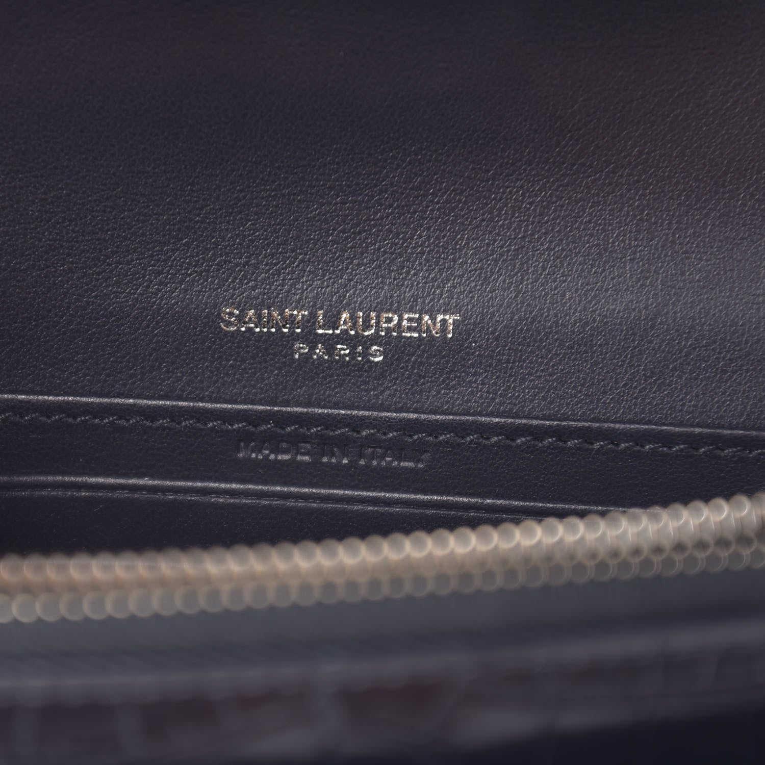Saint Laurent Calfskin Crocodile Embossed Monogram Sunset Chain Wallet Navy 6 of 9
