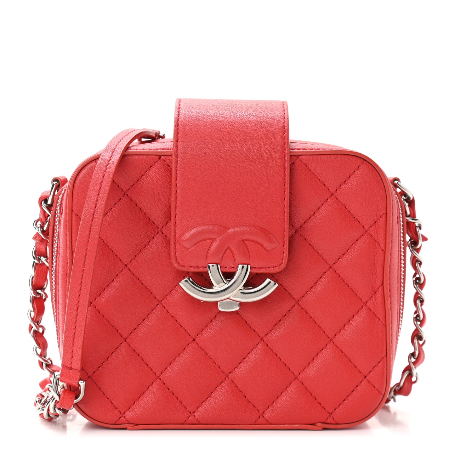 Lambskin Quilted Mini CC Box Camera Bag Red