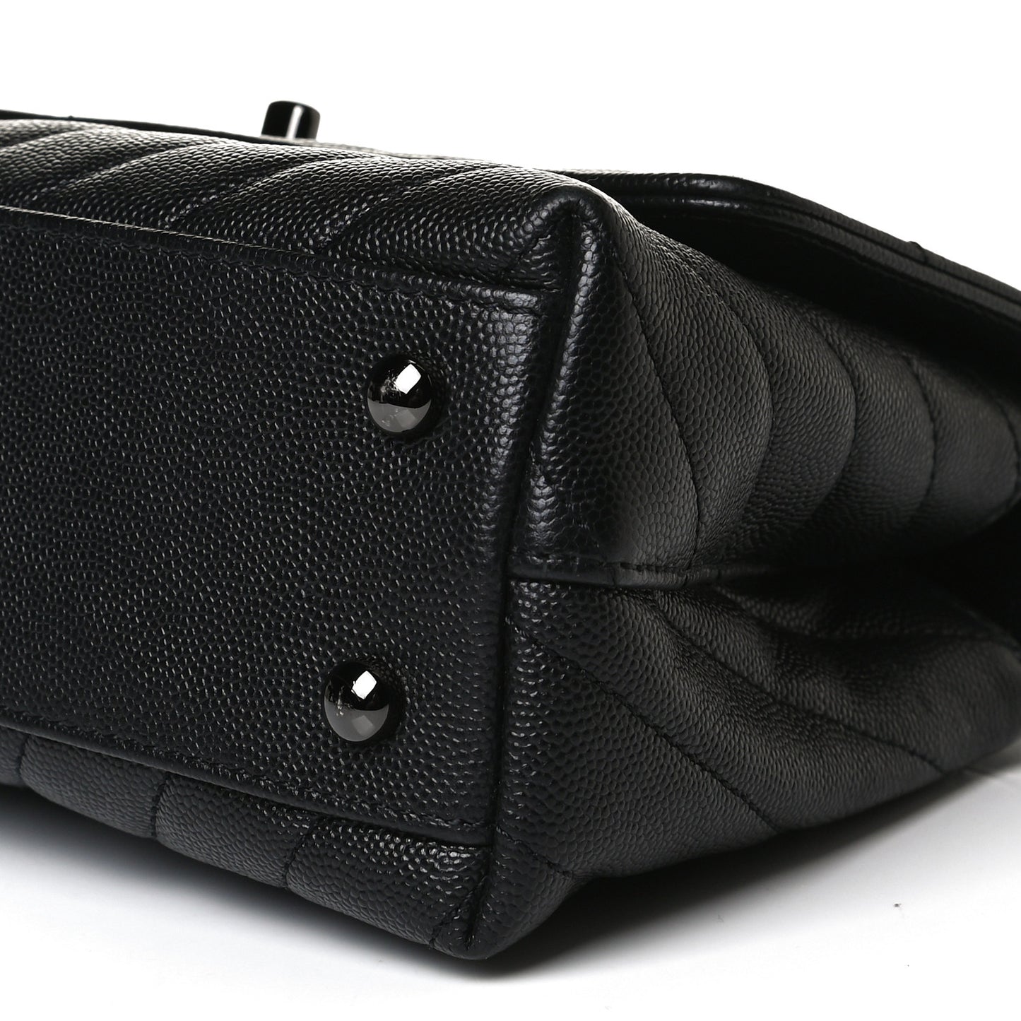 Caviar Chevron Quilted Mini Coco Handle Flap So Black