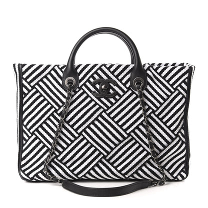 Chanel Woven Canvas Large Easy Shopping Tote Black White 2 of 10