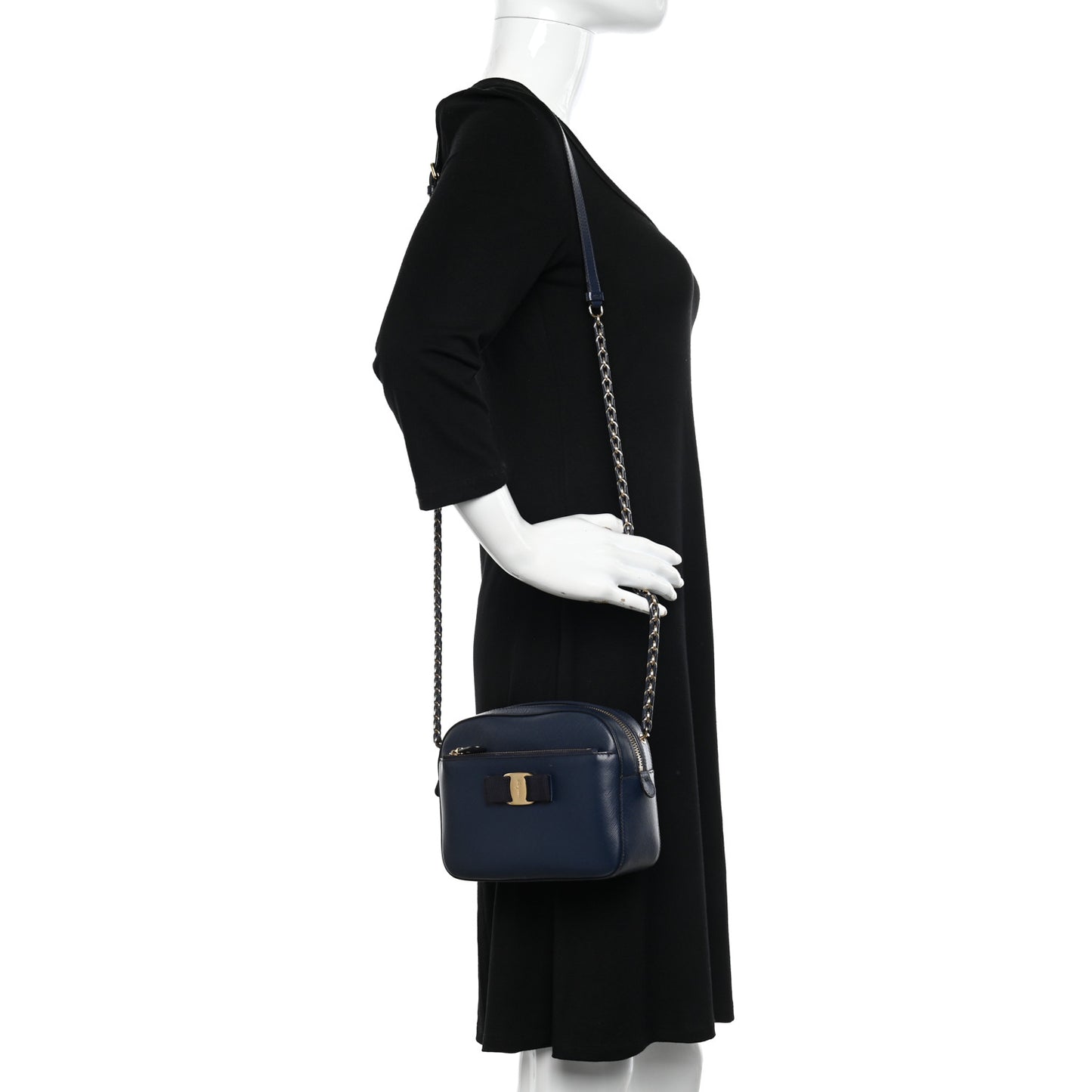 Hammered Calfskin Lydia Bow Camera Bag Navy