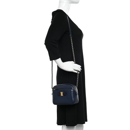 Salvatore Ferragamo Hammered Calfskin Lydia Bow Camera Bag Navy 2 of 11