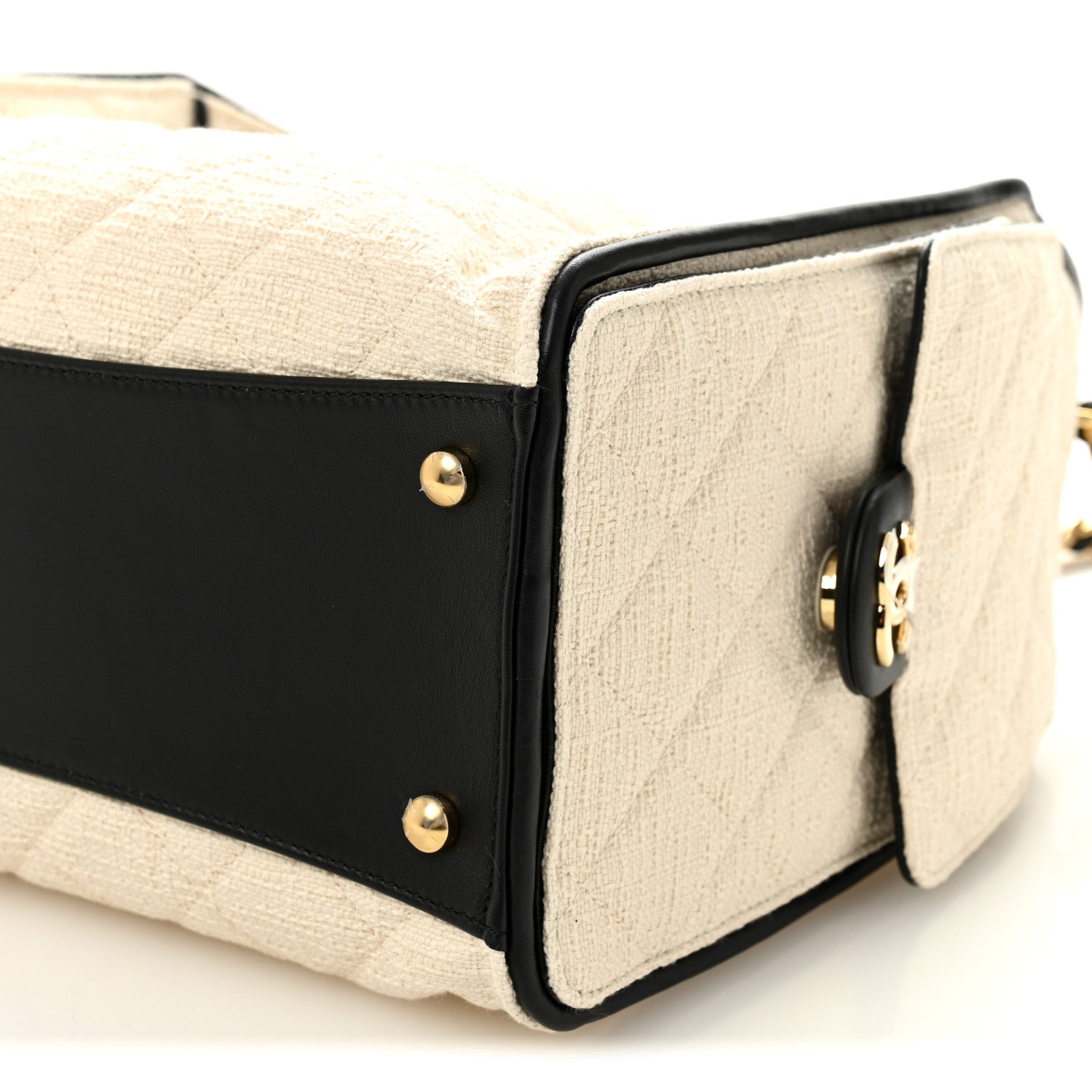 Chanel Canvas Calfskin Quilted Small Chanel 25 Handbag Ecru Black 10 of 11