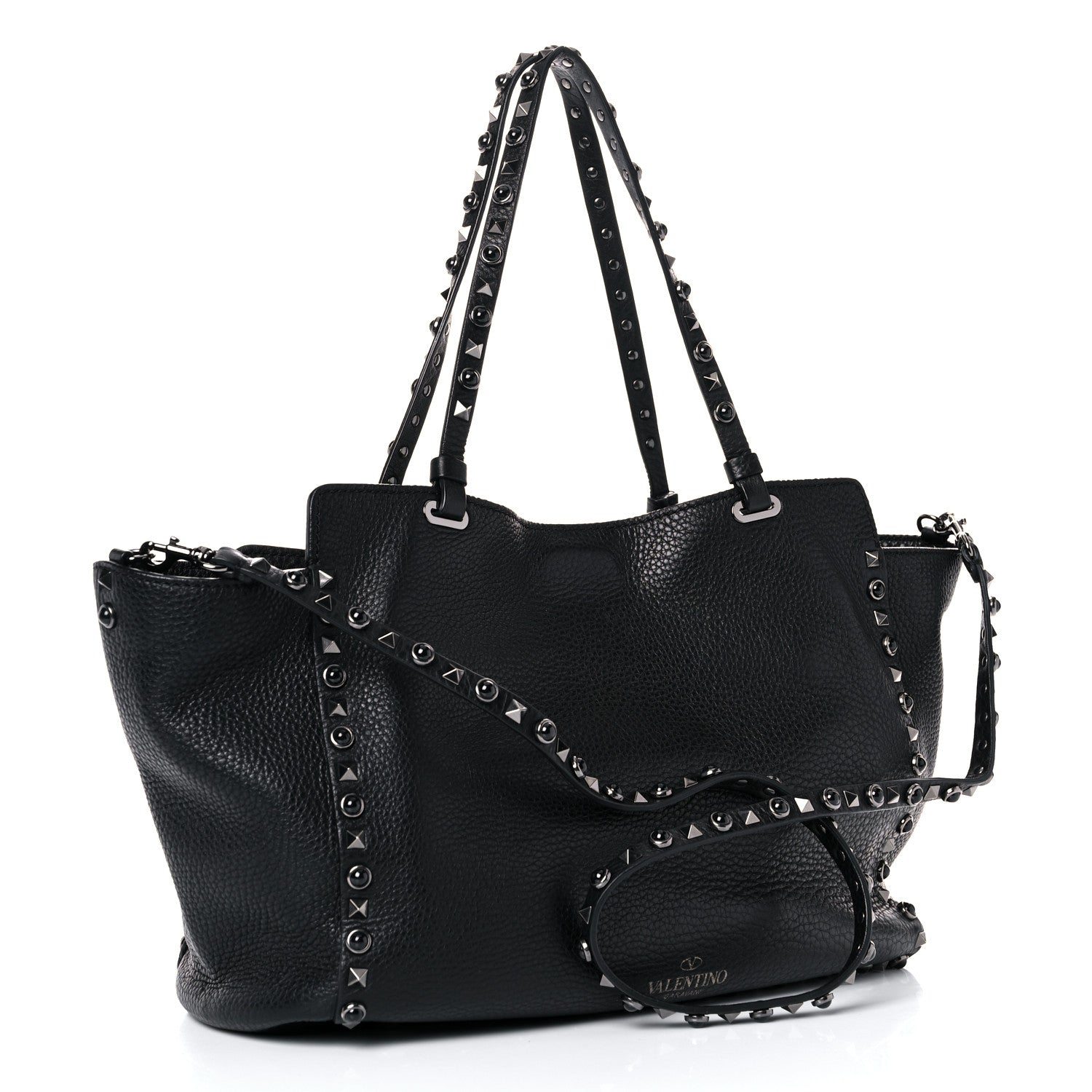 Valentino Garavani Grained Calfskin Onyx Medium Rockstud Rolling Tote Black 3 of 14