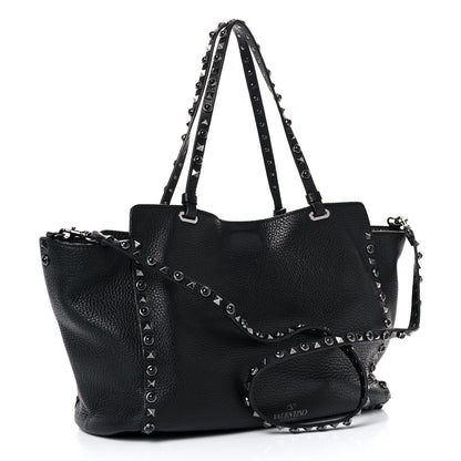 Valentino Garavani Grained Calfskin Onyx Medium Rockstud Rolling Tote Black 3 of 14