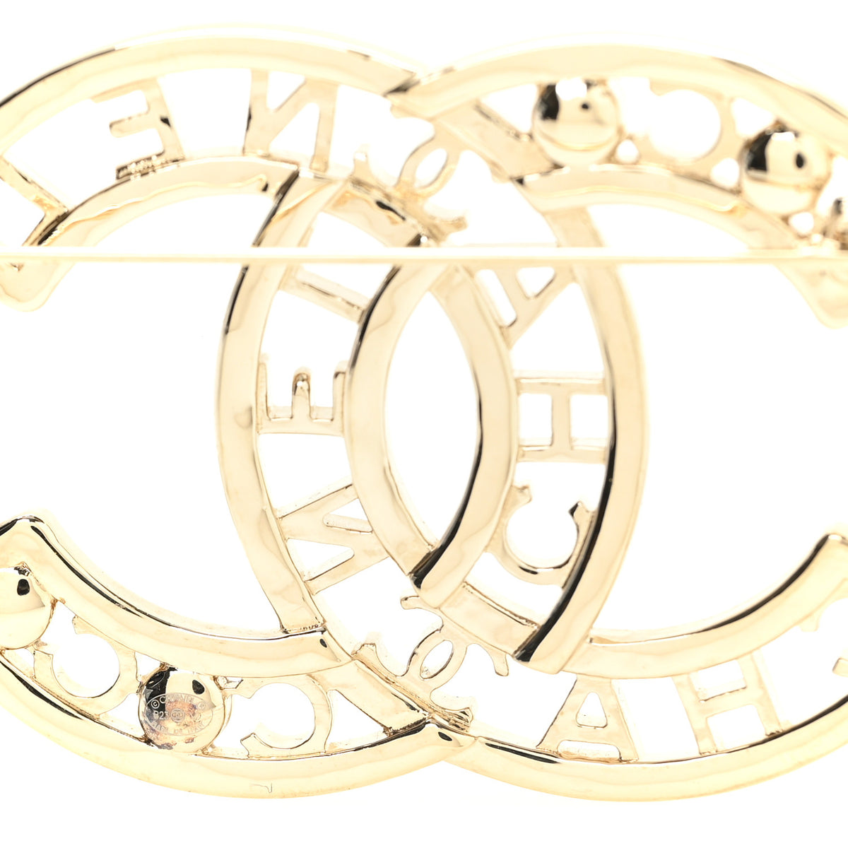 Crystal Pearl Coco CC Logo Brooch Gold