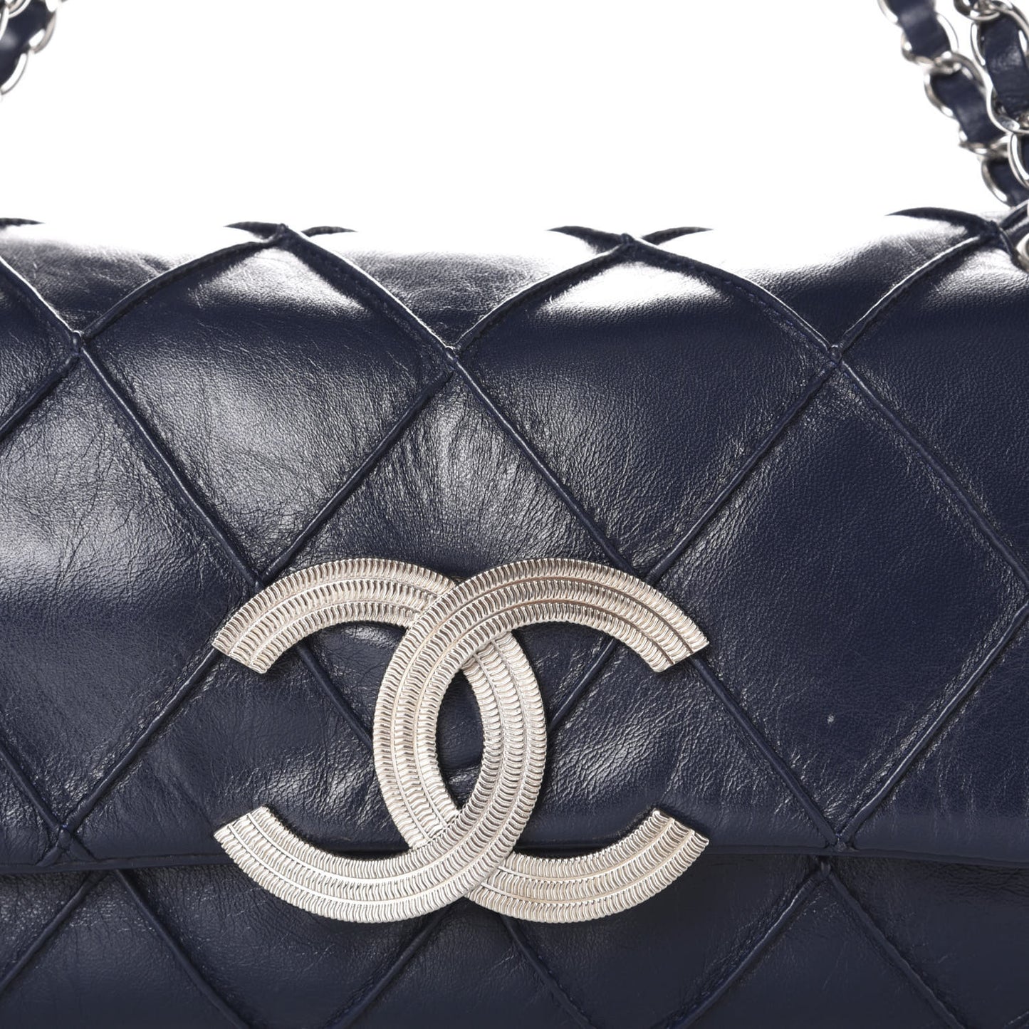 Lambskin Diamond Stitched Flap Navy