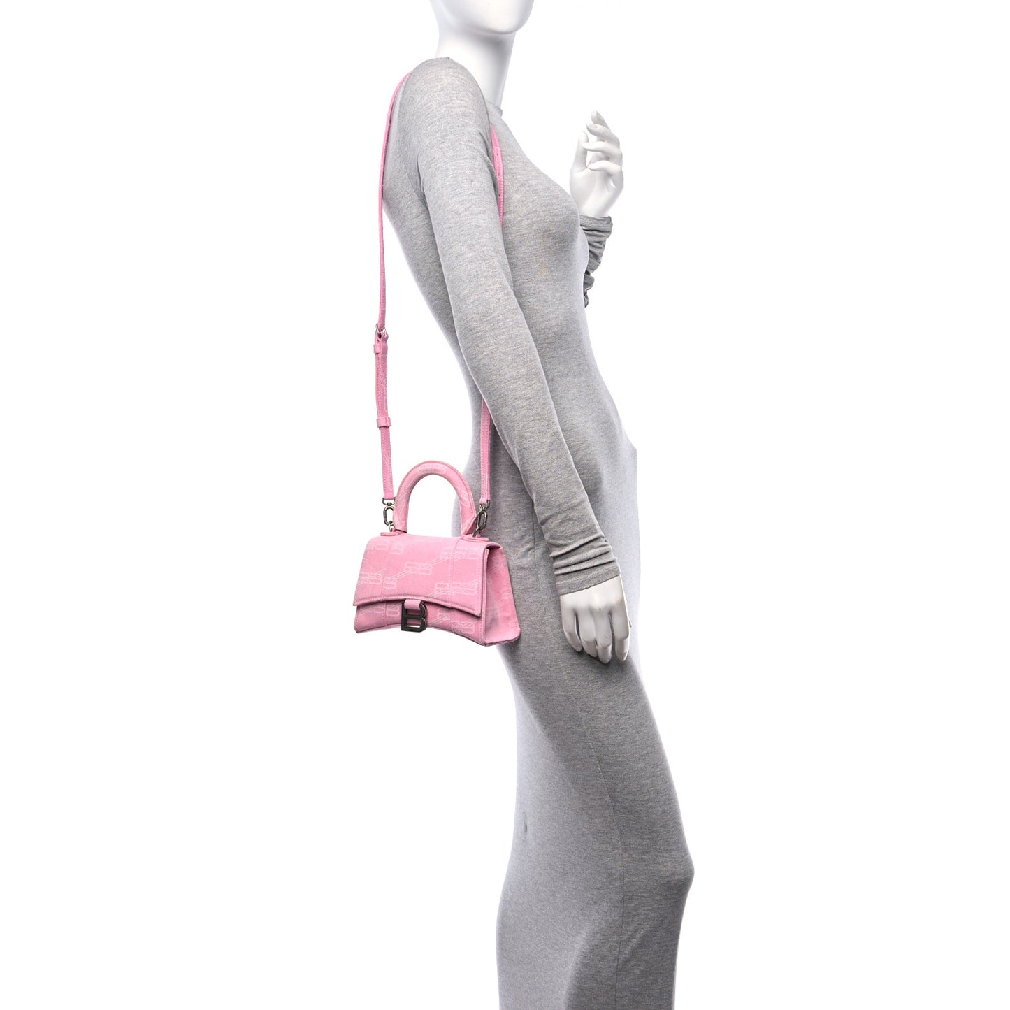 Washed Denim BB Monogram Hourglass Top Handle Bag XS Pink