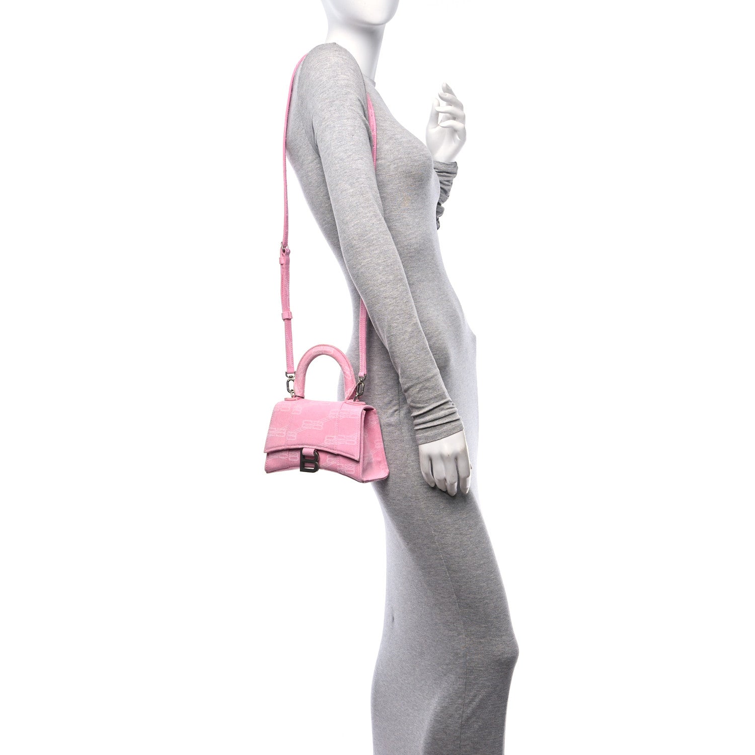 Balenciaga Washed Denim BB Monogram Hourglass Top Handle Bag XS Pink 3 of 12