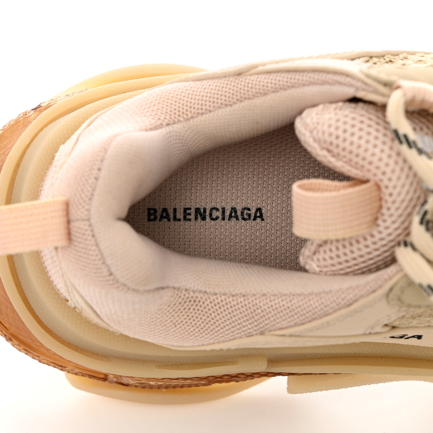 Fabric Mesh Clear Sole Womens Triple S Sneakers 38 Beige