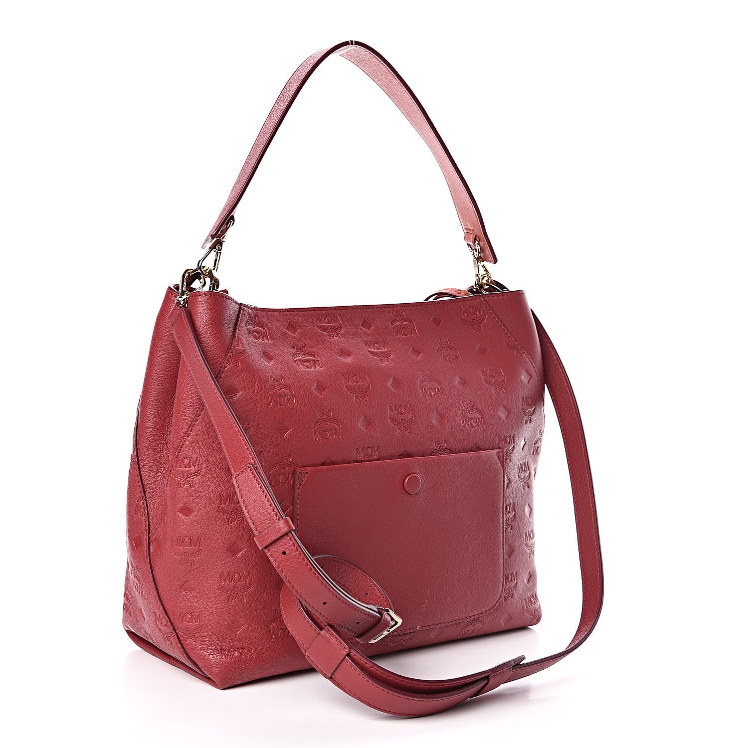 MCM Calfskin Ottomar Monogram Medium Klara Hobo Ruby Red 3 of 10