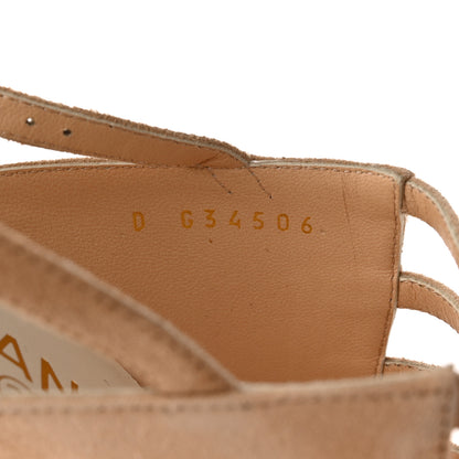 Chanel Suede Pearl Open Toe Caged Sandals 37.5 Beige 8 of 13