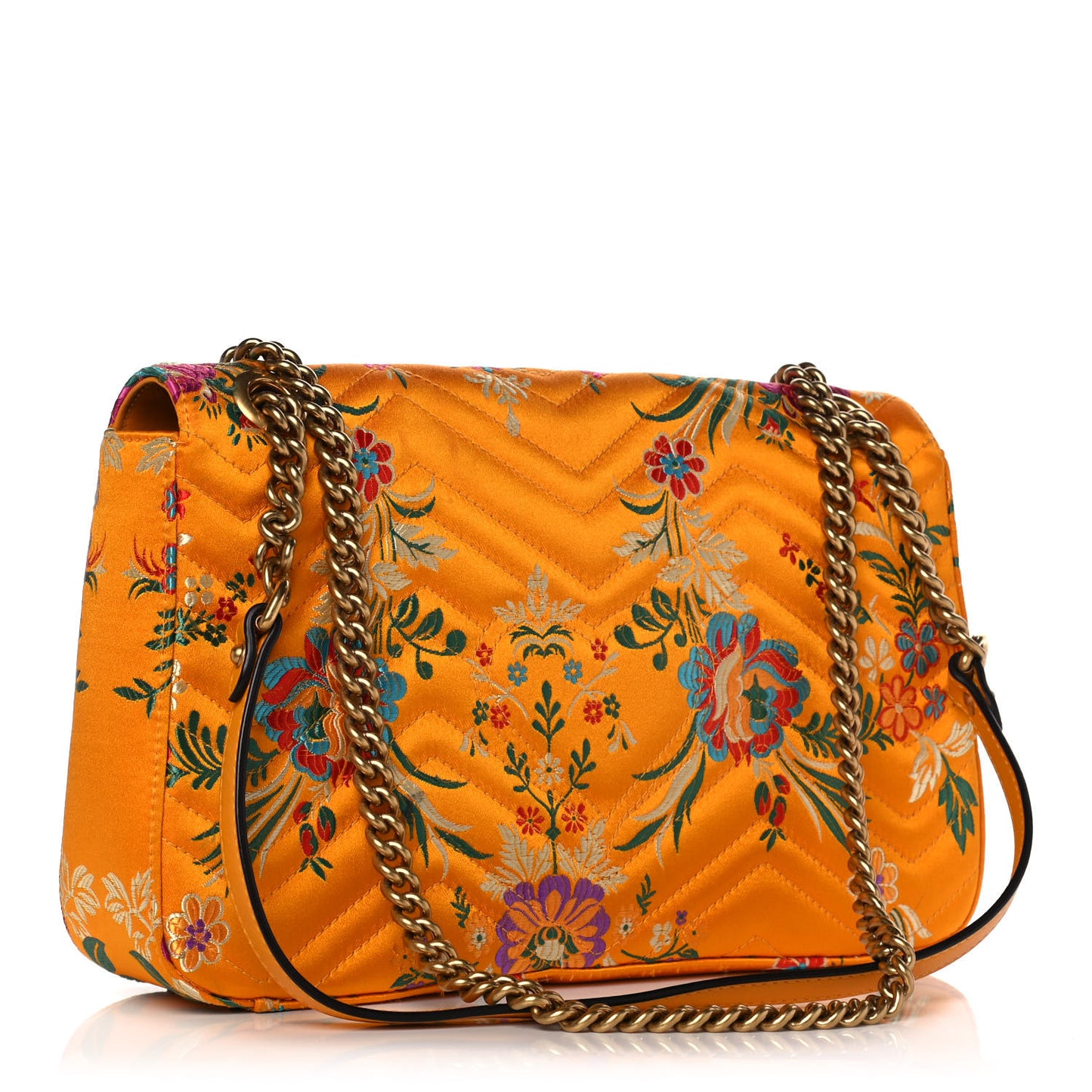 Jacquard Matelasse Floral Medium GG Marmont Shoulder Bag Yellow