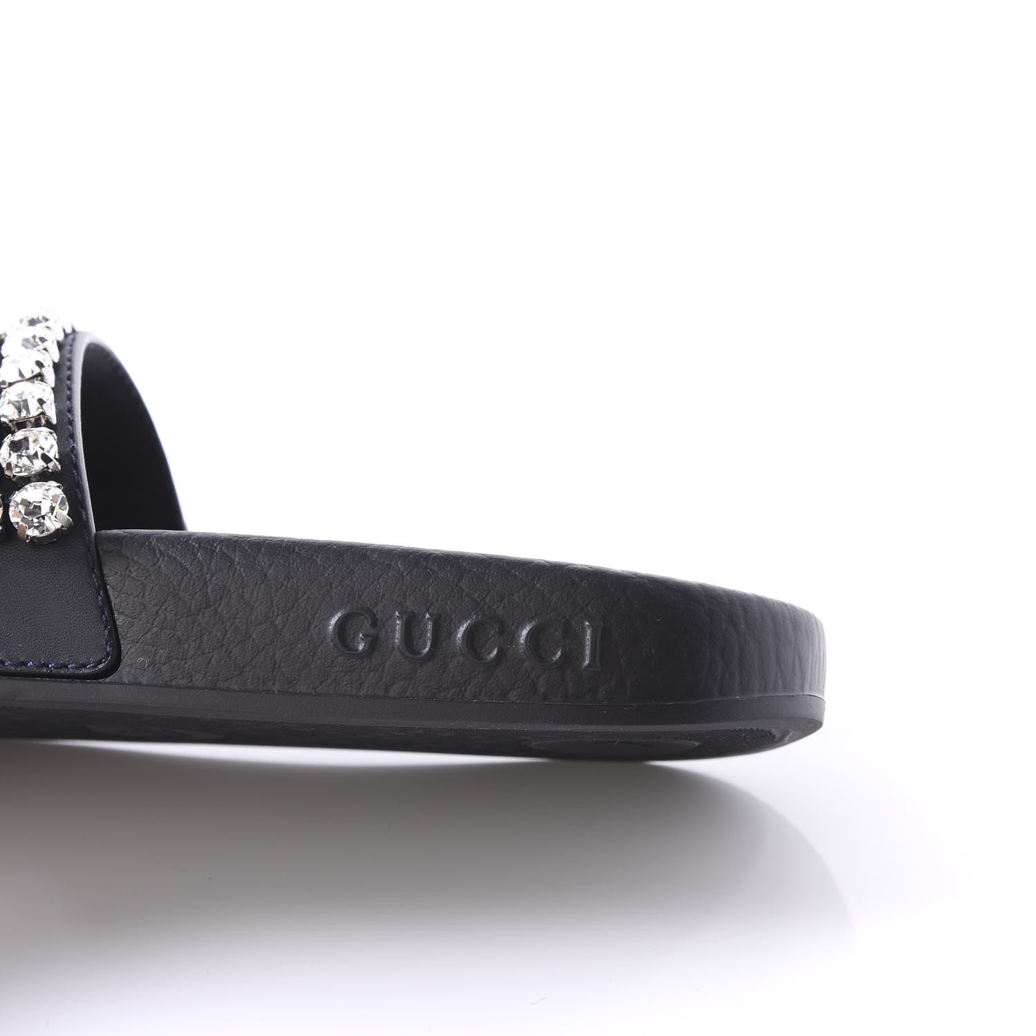 Gucci Calfskin Crystal Embellished Web Slide Sandals 34 Blue Red 6 of 9