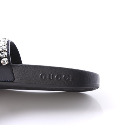 Gucci Calfskin Crystal Embellished Web Slide Sandals 34 Blue Red 6 of 9