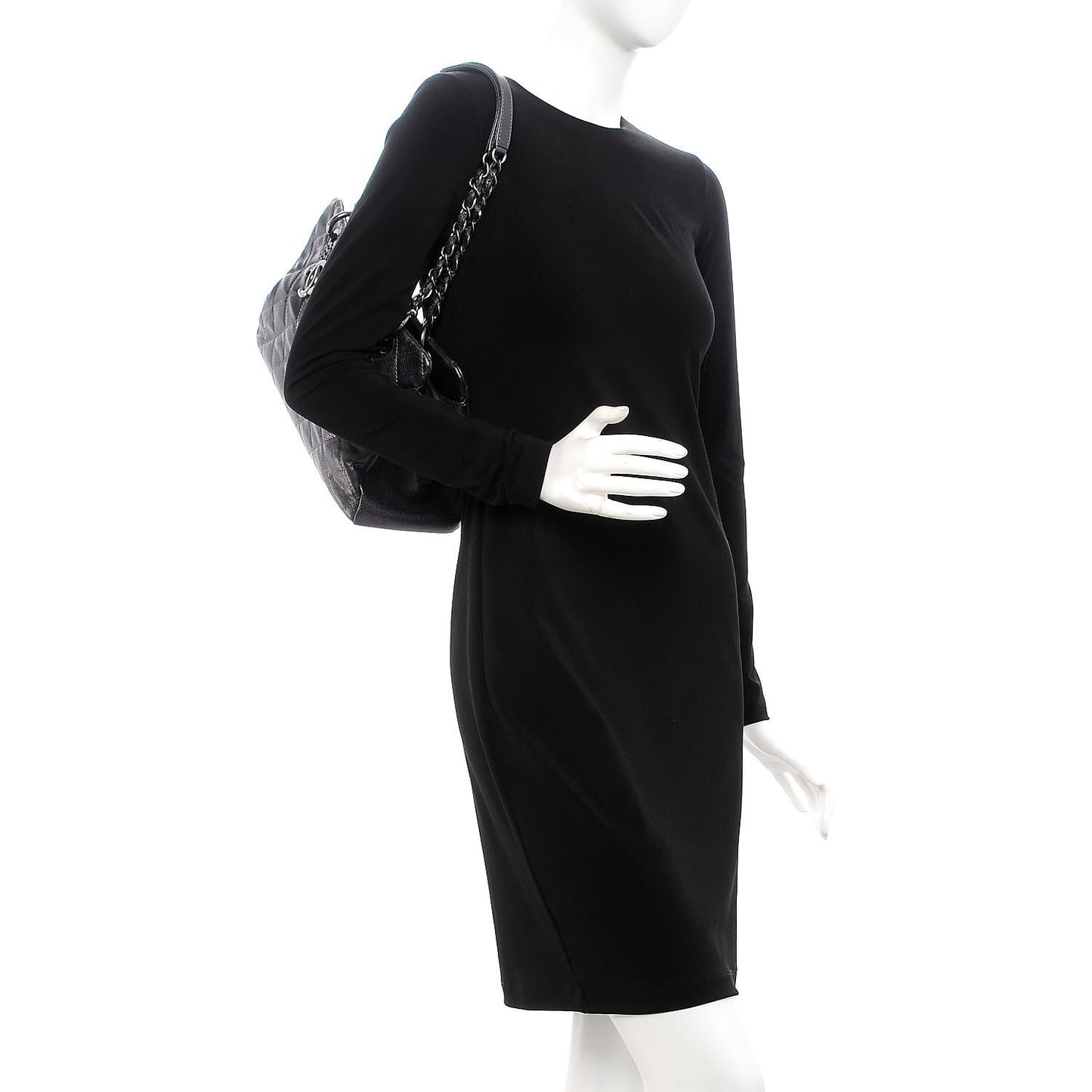 Iridescent Quilted Chic Caviar Shopping Tote Dark Silver