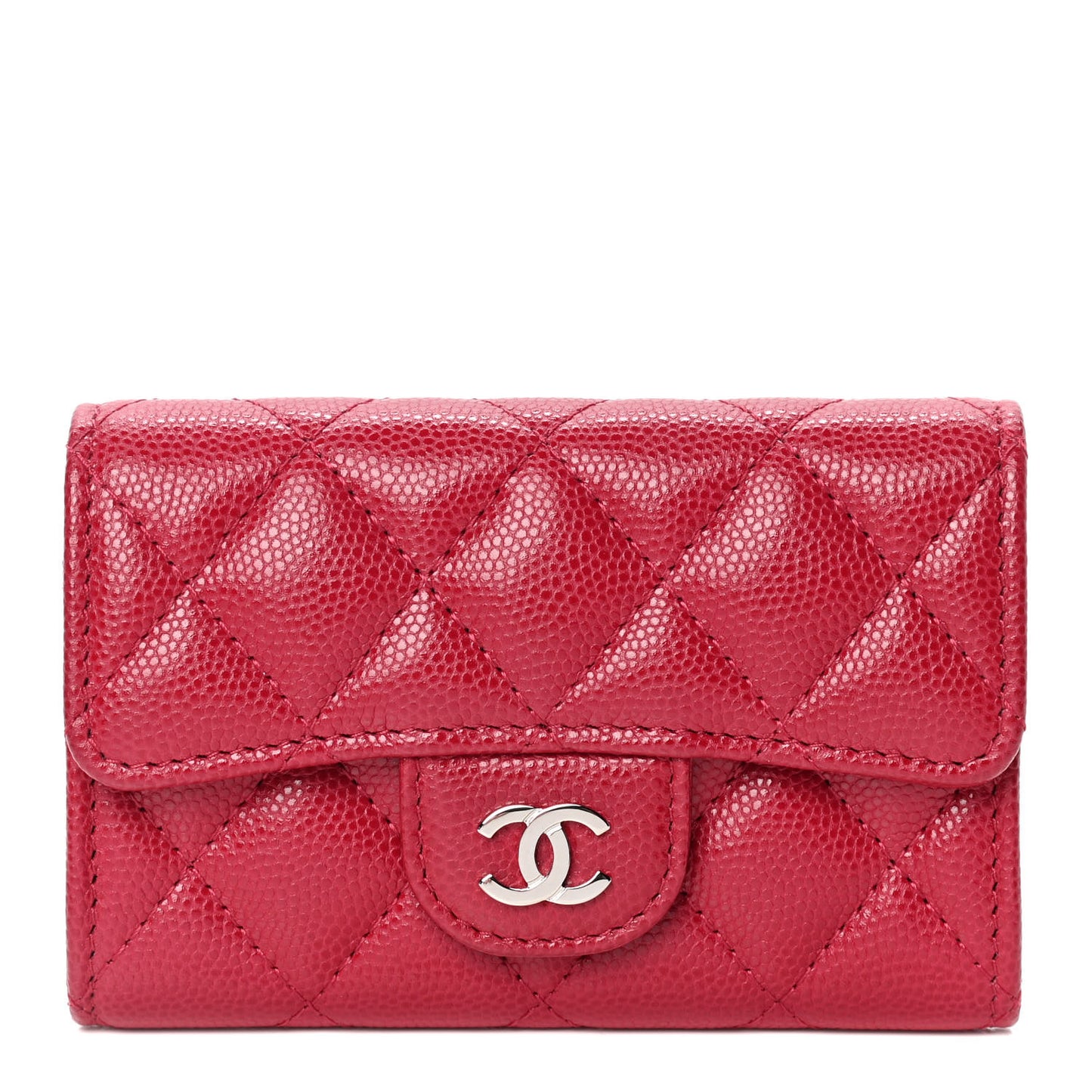 Caviar Quilted Flap Card Holder Dark Pink