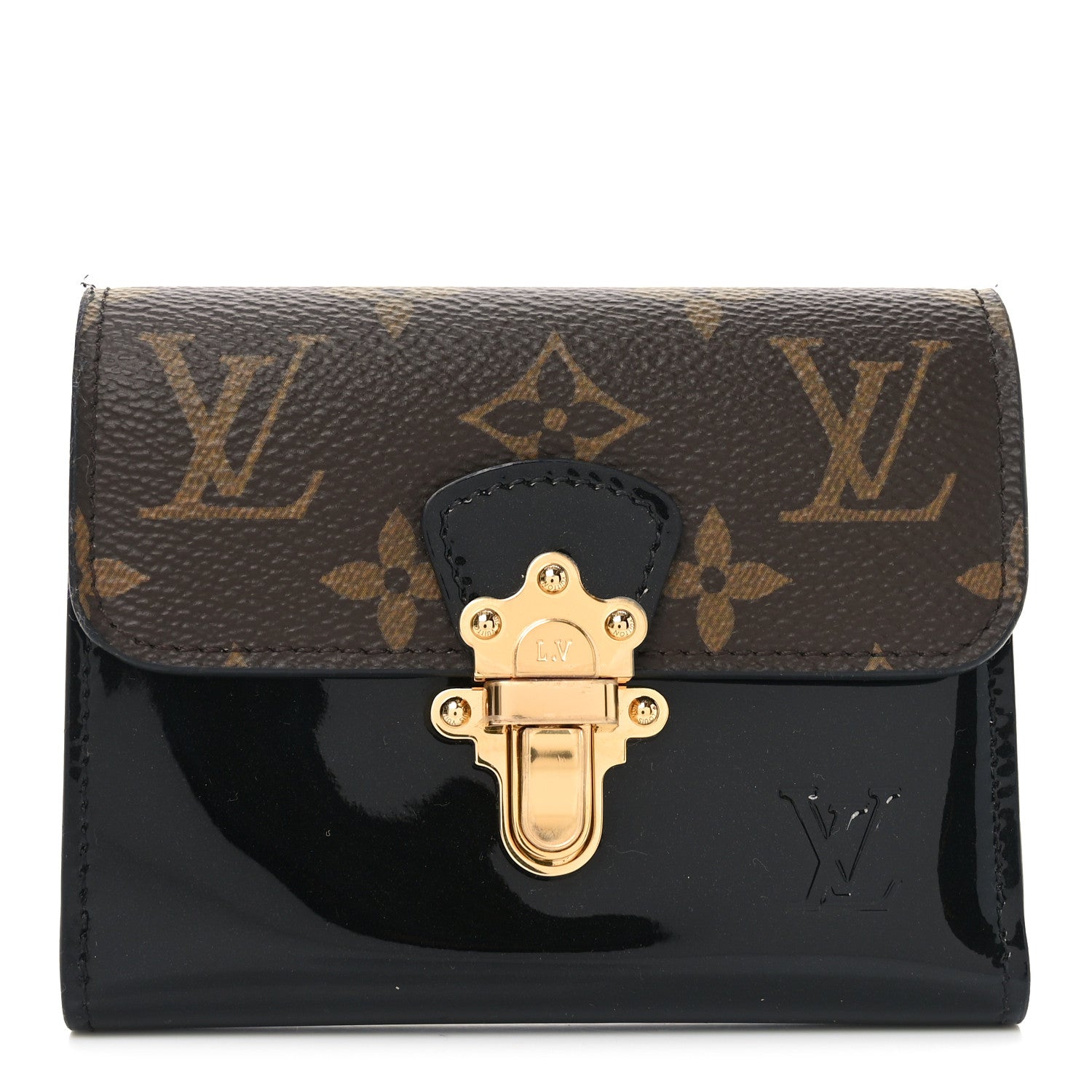 Louis Vuitton Patent Calfskin Monogram Cherrywood Compact Wallet Black 1 of 6