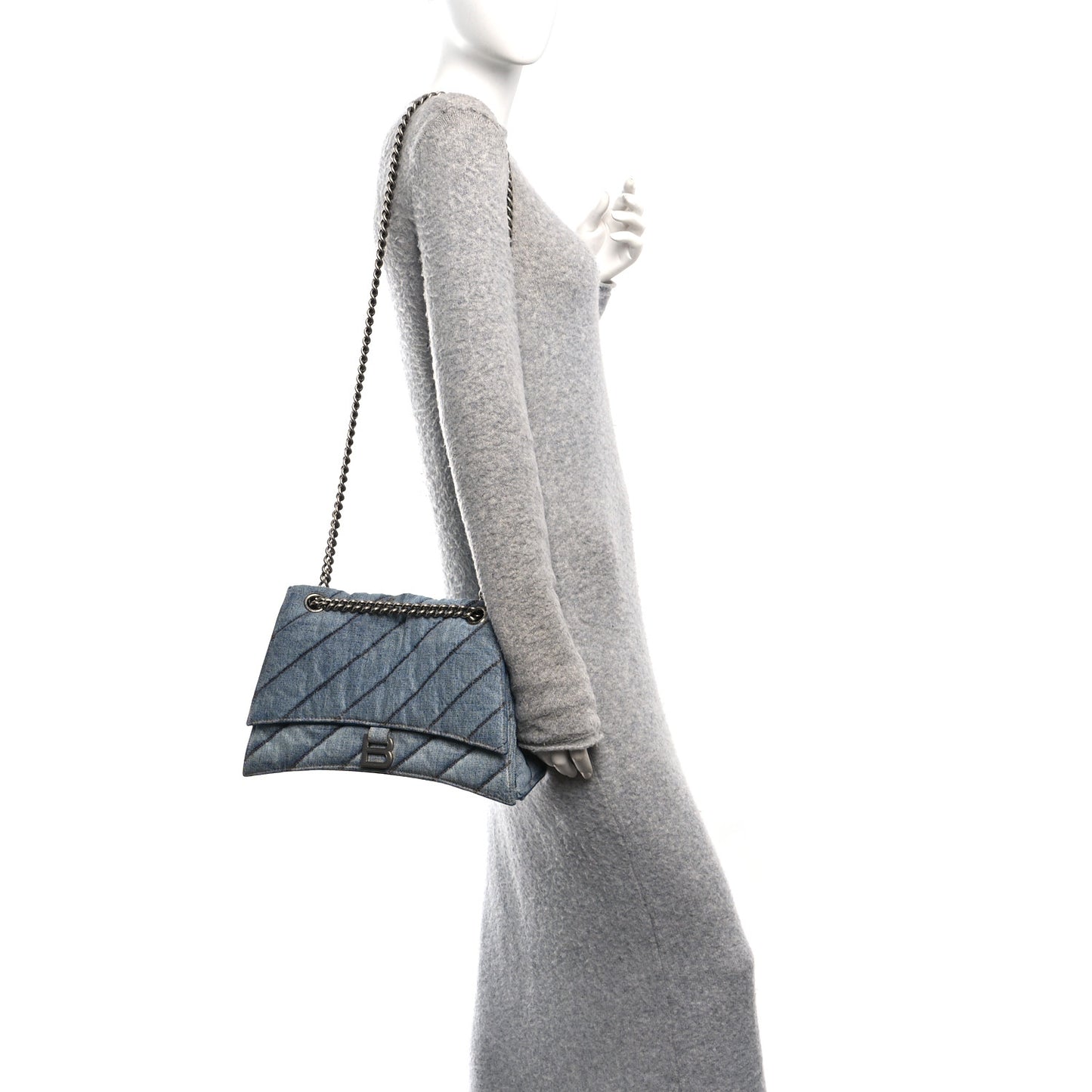 Washed Denim Quilted Medium Crush Chain Bag Denim Blue