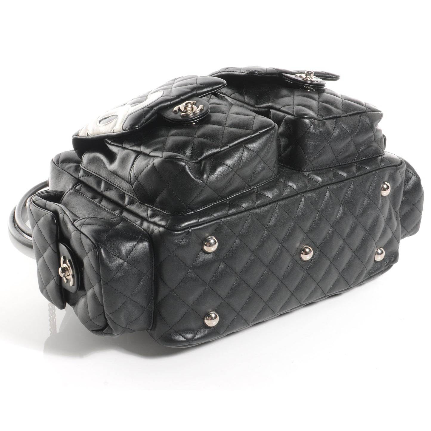 Calfskin Quilted Large Cambon Multipocket Reporter Black White