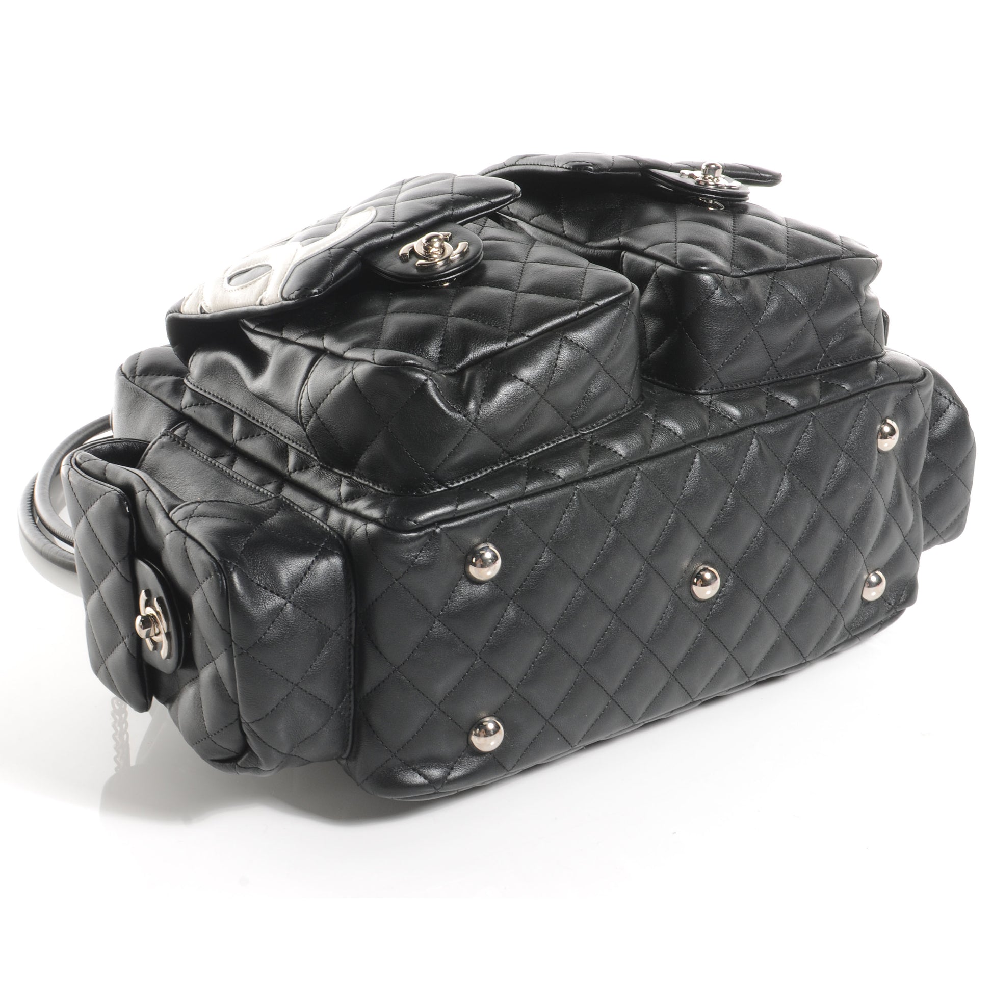 Chanel Calfskin Quilted Large Cambon Multipocket Reporter Black White 4 of 7