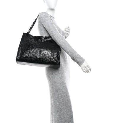 Saint Laurent Crinkled Calfskin Matelasse Monogram Large Niki Shopper Tote Black 2 of 12