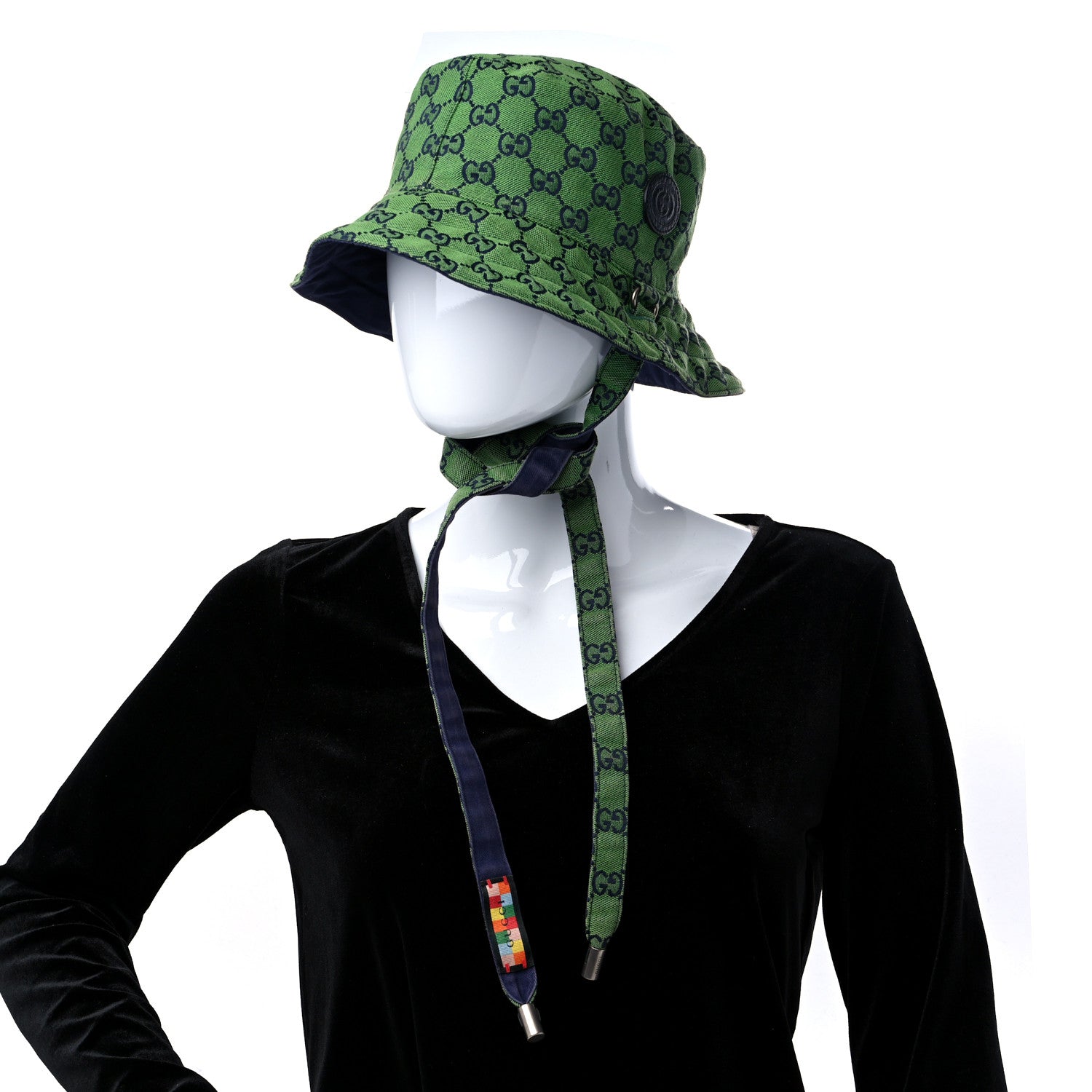 Gucci Monogram Multicolor Reversible Self-Tie Bucket Hat L Green Blue 2 of 12