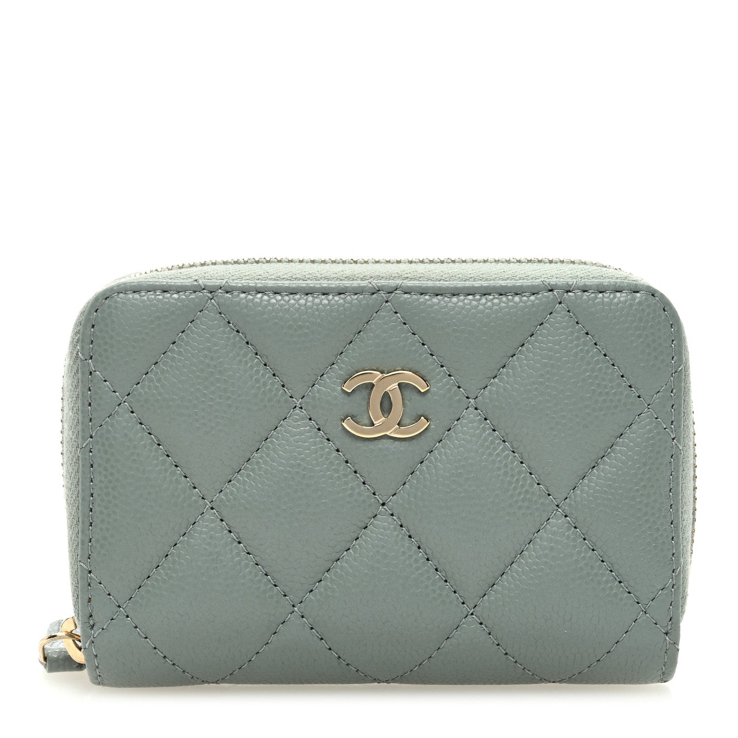 Chanel Caviar Quilted Zip Around Coin Purse Wallet Grey 1 of 8
