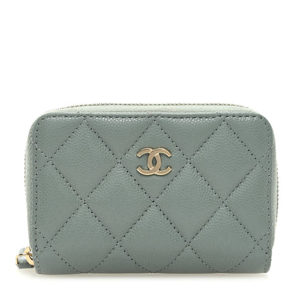 Chanel Caviar Quilted Zip Around Coin Purse Wallet Grey 1 of 8