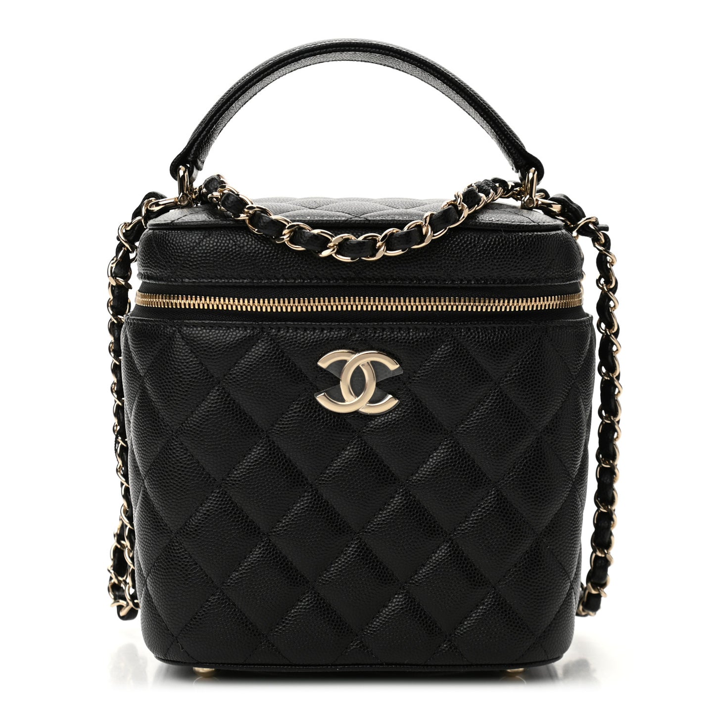 Caviar Quilted Small Top Handle Vanity Case With Chain Black