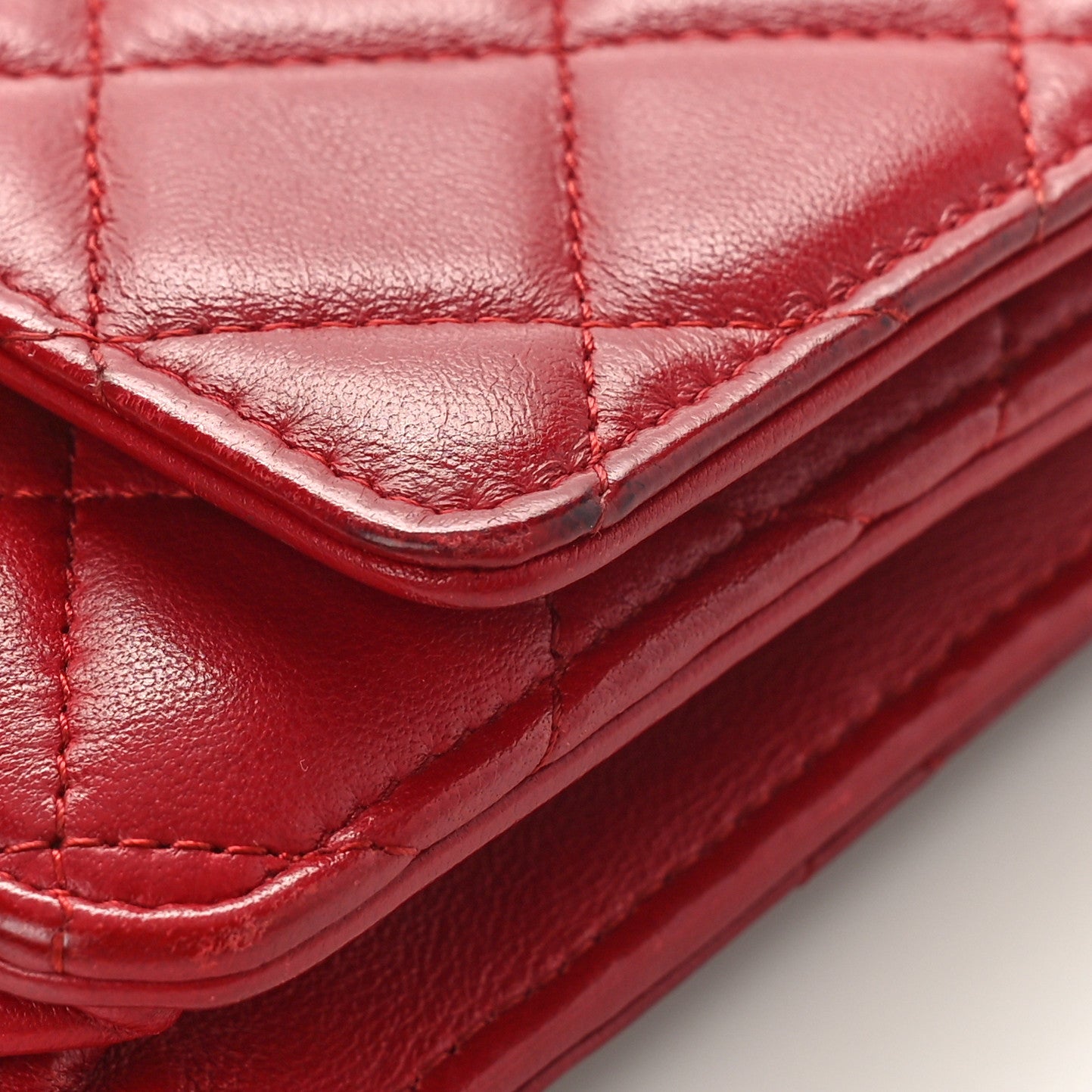 Chanel Lambskin Quilted Wallet On Chain WOC Red 10 of 10