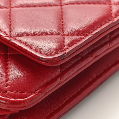 Chanel Lambskin Quilted Wallet On Chain WOC Red 10 of 10