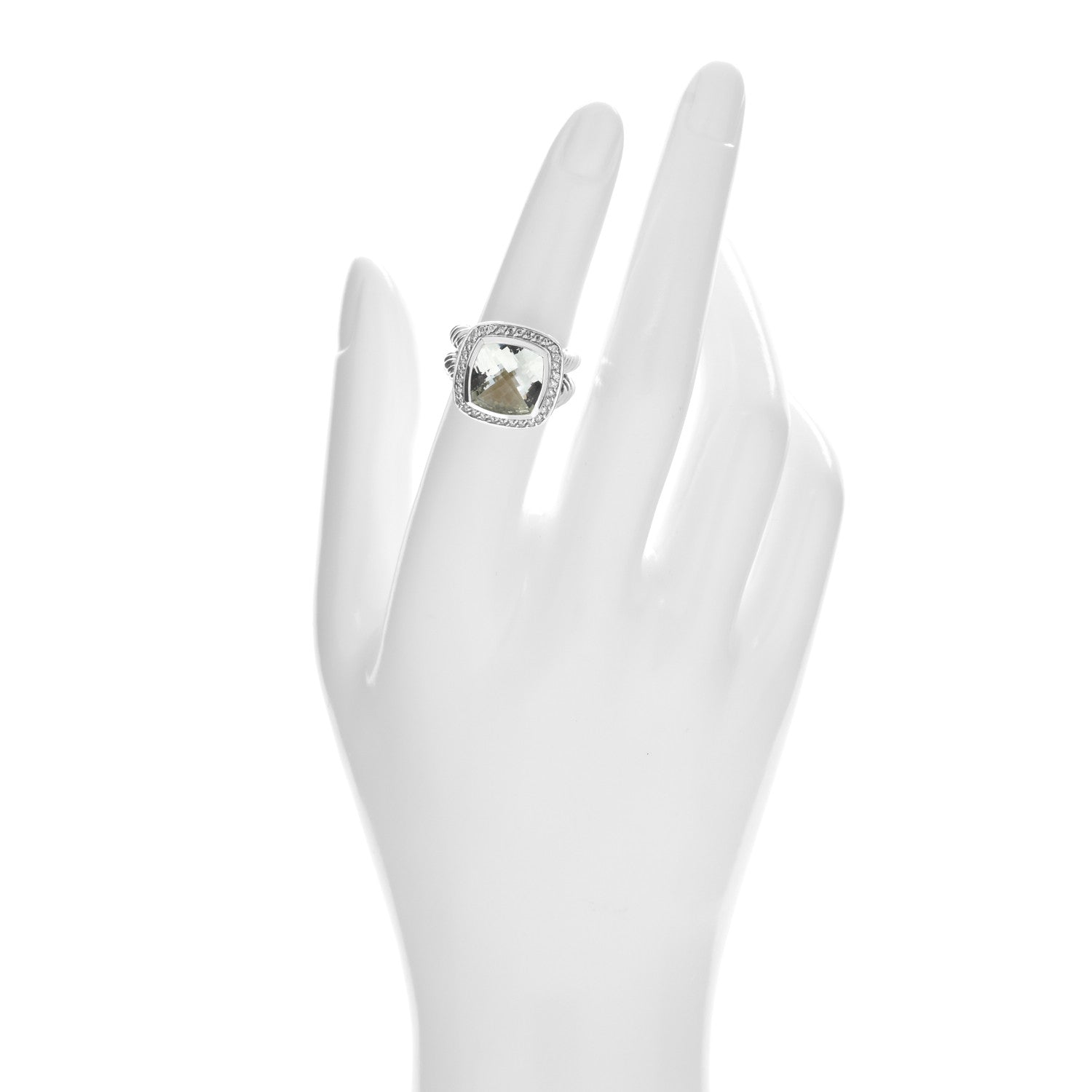 David Yurman Sterling Silver Diamond Prasiolite 11mm Albion Ring 53 6.25 2 of 5
