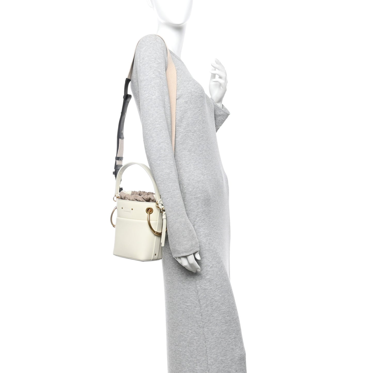 Smooth Calfskin Mini Roy Bucket Bag Natural White