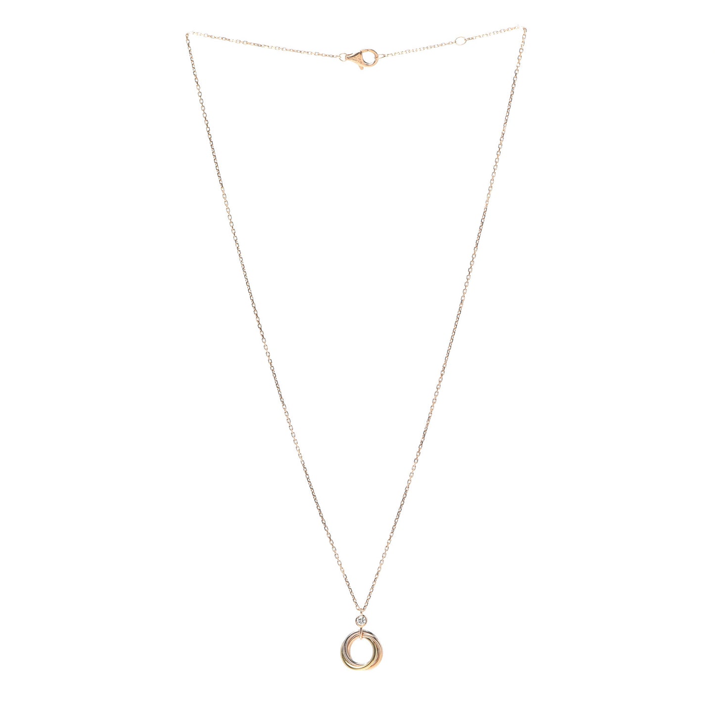 18K Pink Yellow White Gold Diamond Trinity Pendant Necklace
